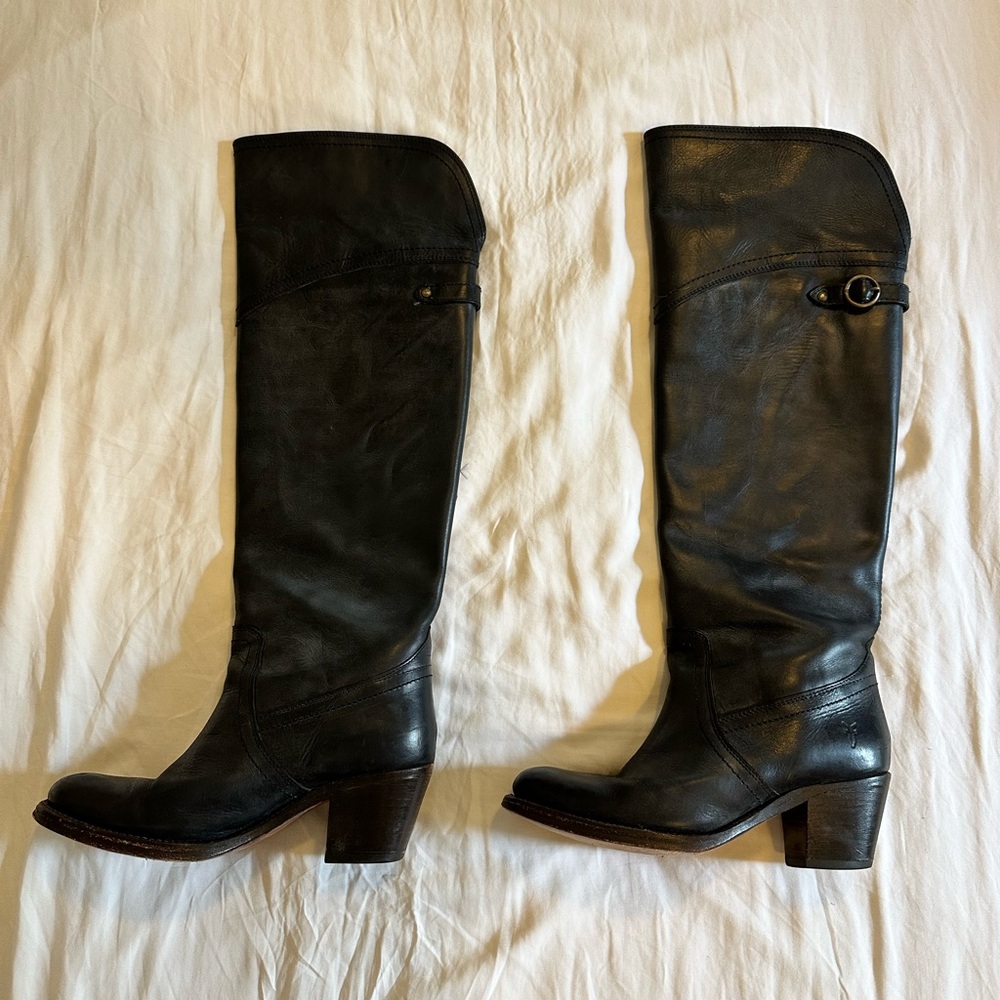 FRYE JANE TALL Cuff Black Leather Boots Women's Size 6 (77596)